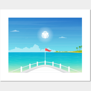 Yacht Cruise Summer Vacation Polyhedral Dice Sun RPG Landscape Posters and Art